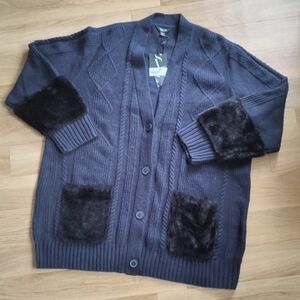 Simply Vera  Navy Knit Cardigan Sz 2X Faux Fur New With Tags
